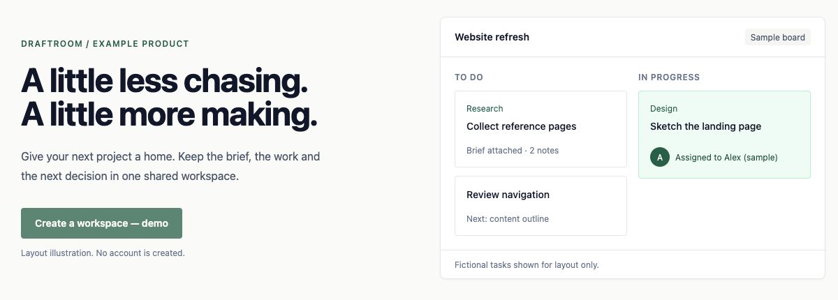 Actual workspace hero HTML sample from the Tailwind bundle, showing fictional project content